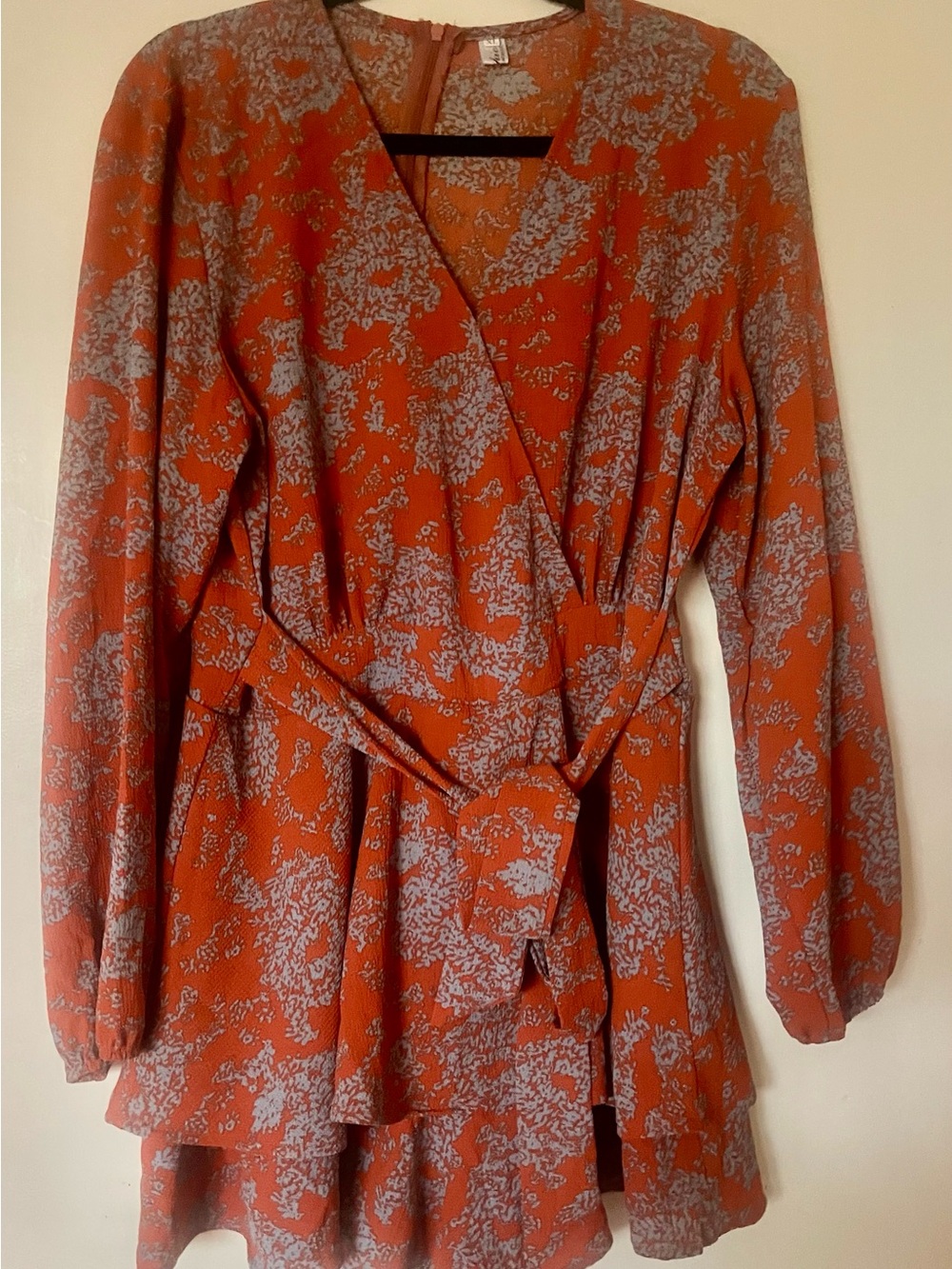 Women's Rust Floral Wrap Romper with Tie Waist, NEW